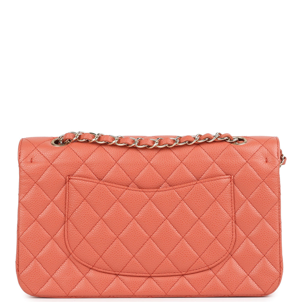 New Chanel Medium Classic Double Flap Coral Caviar Light Gold Hardware