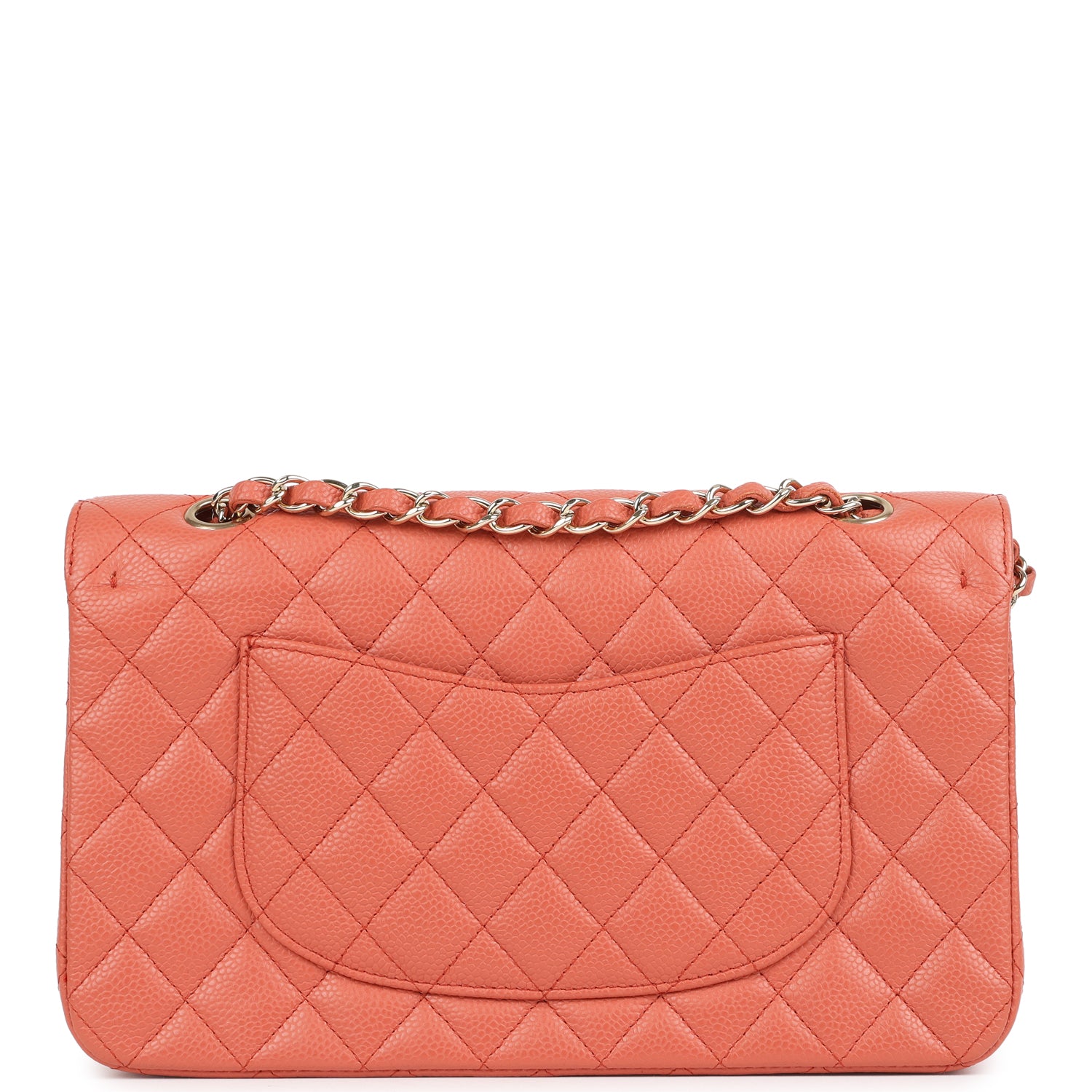 New Chanel Medium Classic Double Flap Coral Caviar Light Gold Hardware