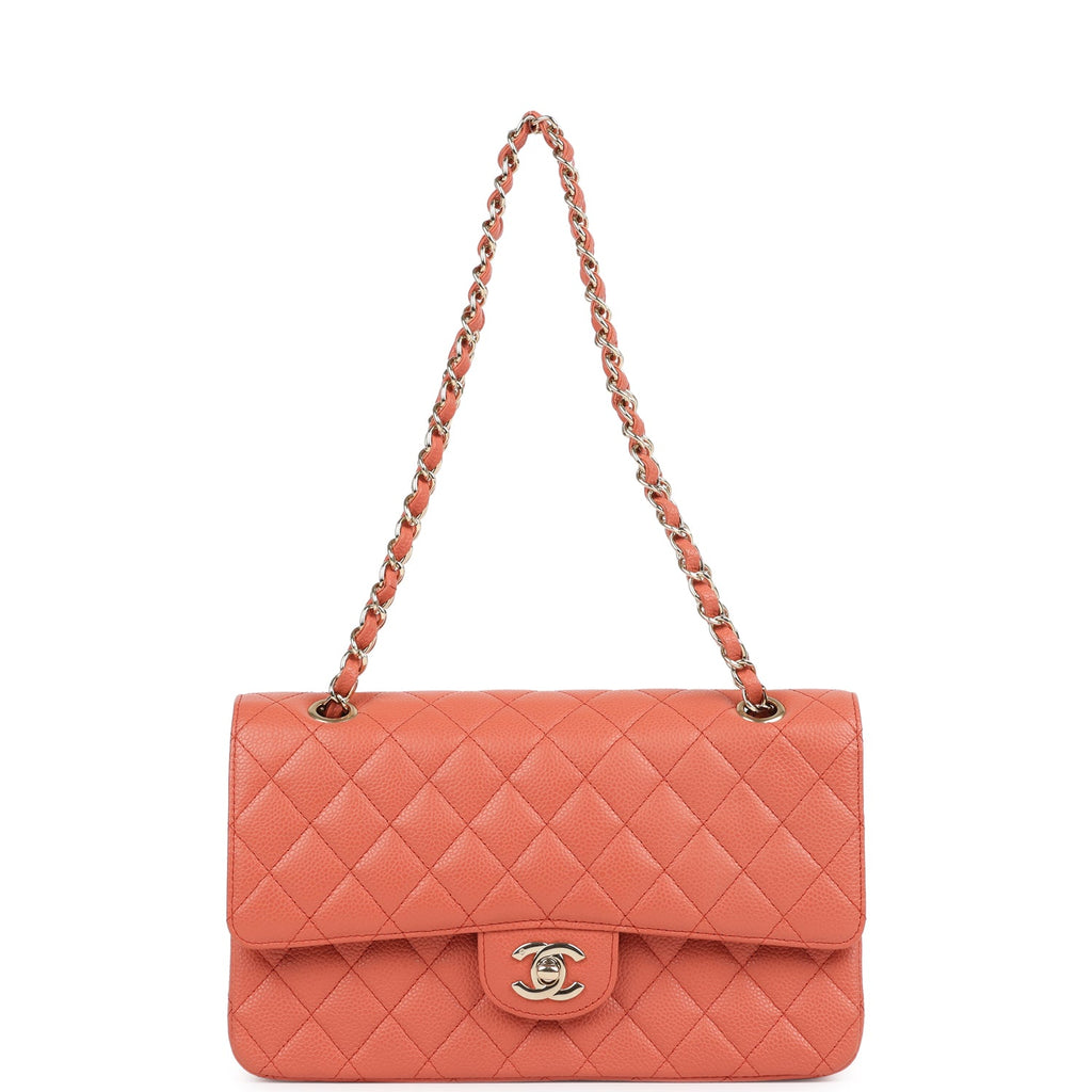 New Chanel Medium Classic Double Flap Coral Caviar Light Gold Hardware