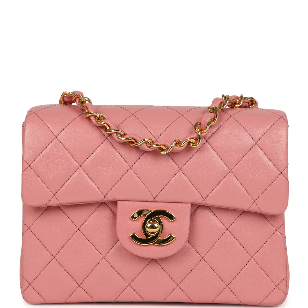 New Chanel Mini Square Flap Dark Pink Lambskin Gold Hardware