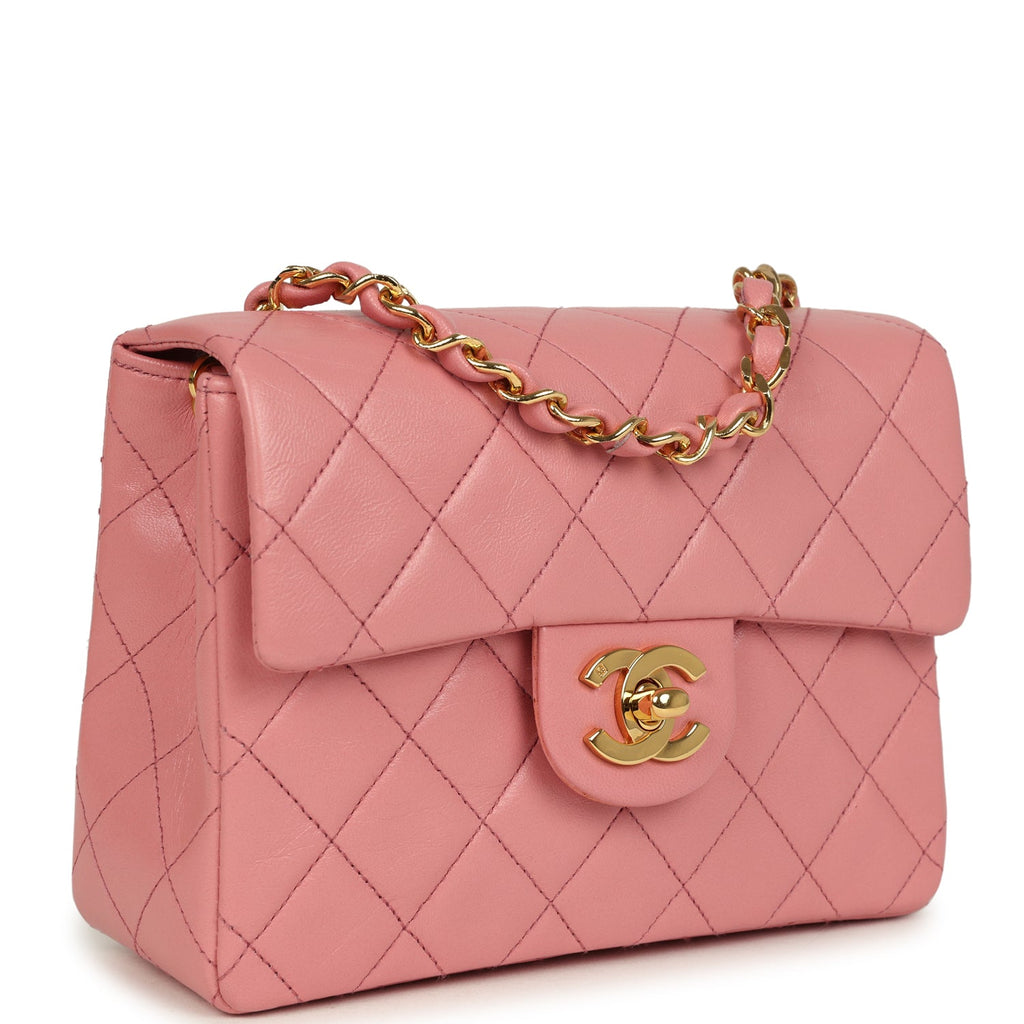 New Chanel Mini Square Flap Dark Pink Lambskin Gold Hardware