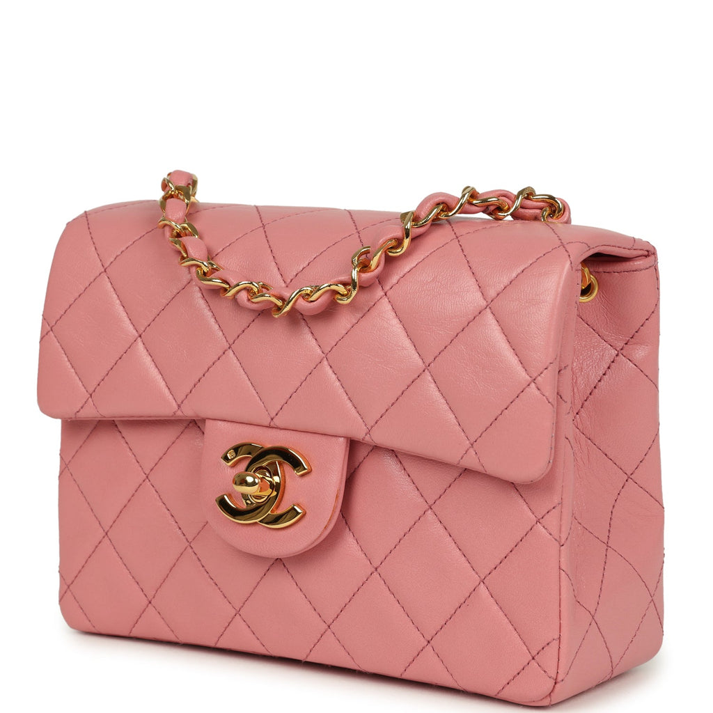New Chanel Mini Square Flap Dark Pink Lambskin Gold Hardware