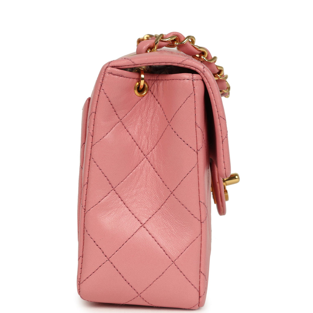 New Chanel Mini Square Flap Dark Pink Lambskin Gold Hardware
