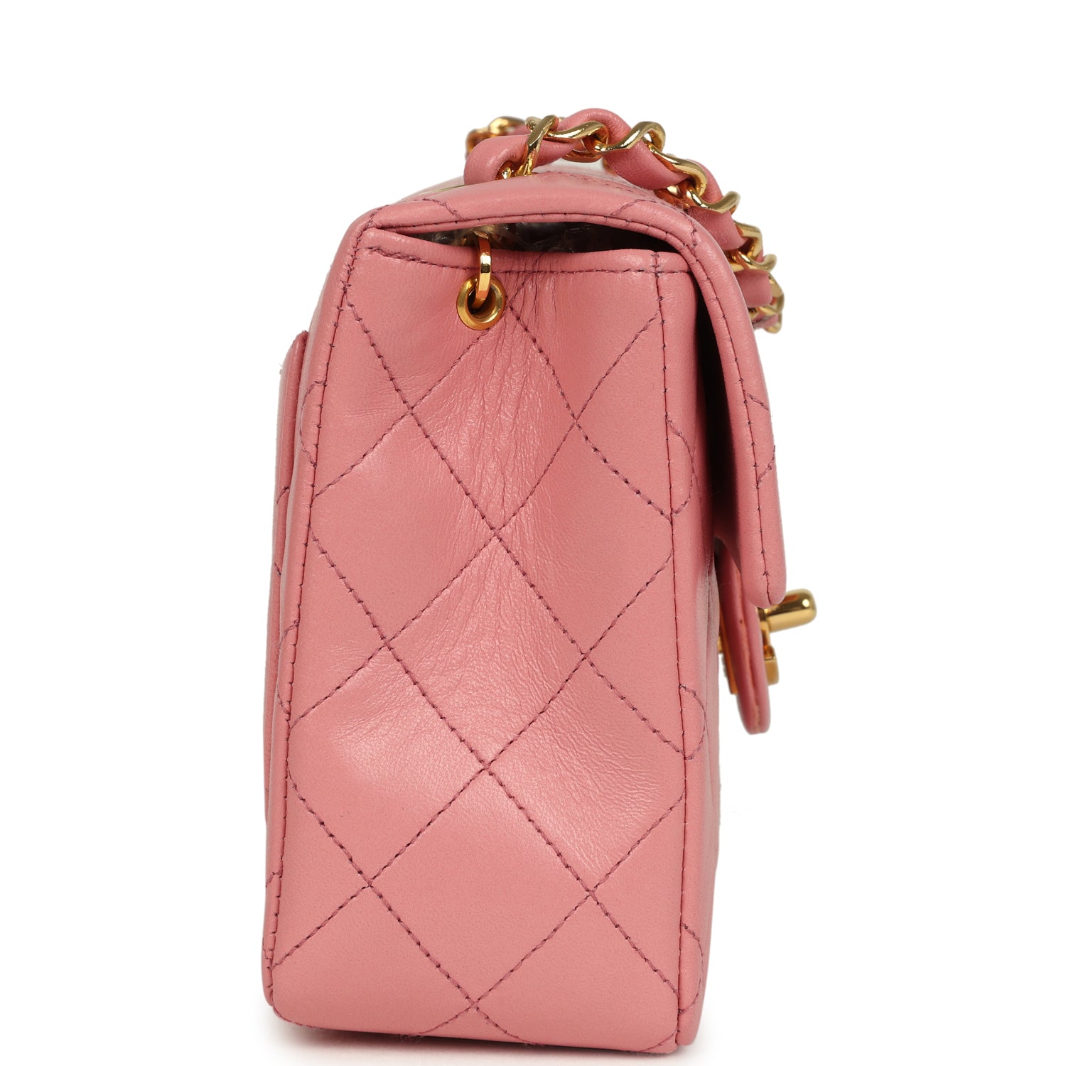New Chanel Mini Square Flap Dark Pink Lambskin Gold Hardware