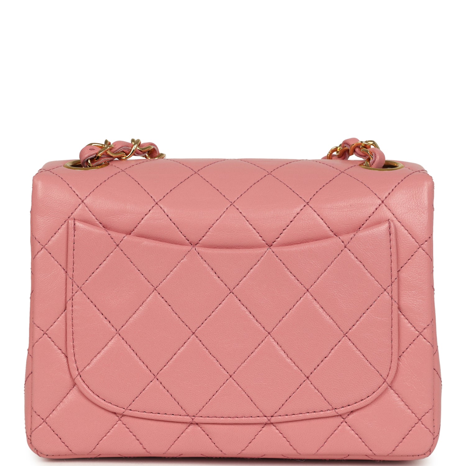 New Chanel Mini Square Flap Dark Pink Lambskin Gold Hardware