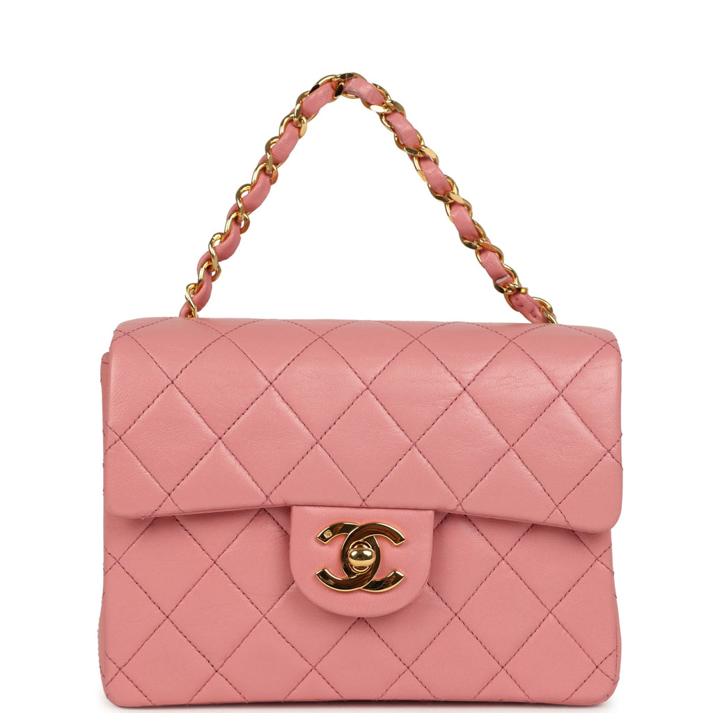 New Chanel Mini Square Flap Dark Pink Lambskin Gold Hardware