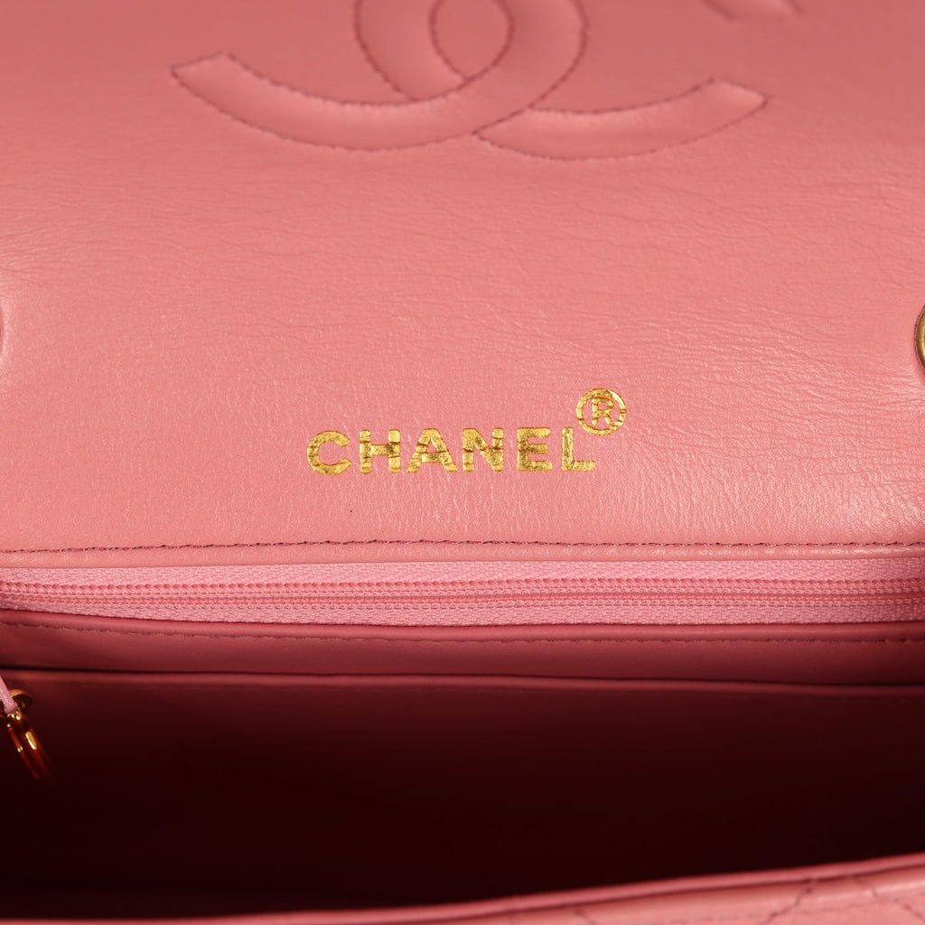 New Chanel Mini Square Flap Dark Pink Lambskin Gold Hardware