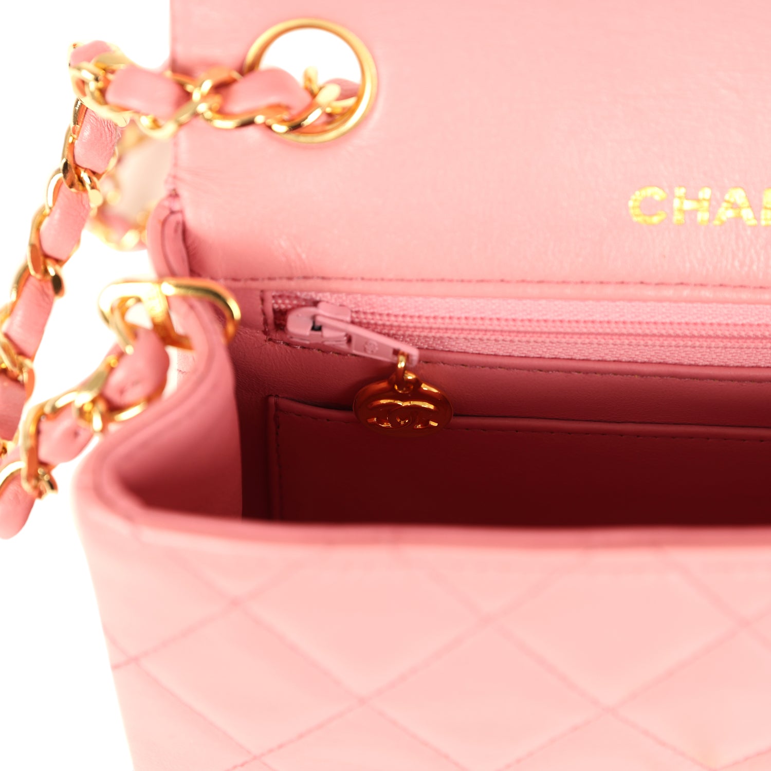New Chanel Mini Square Flap Dark Pink Lambskin Gold Hardware