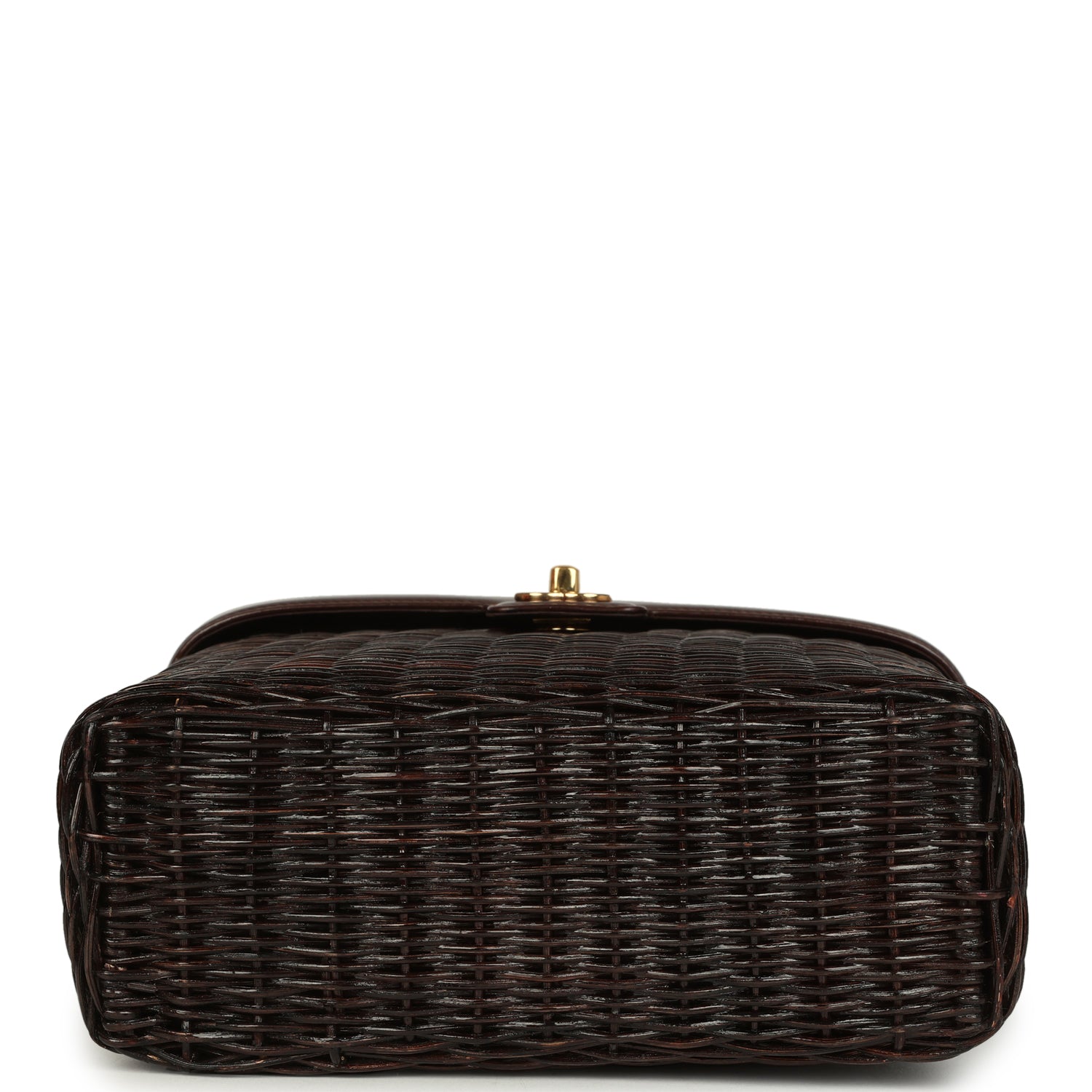 Vintage Chanel Wicker Picnic Basket Handbag Dark Brown Lambskin and Wicker Gold Hardware