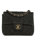 New Chanel Mini Square Flap Bag Black Denim Gold Hardware