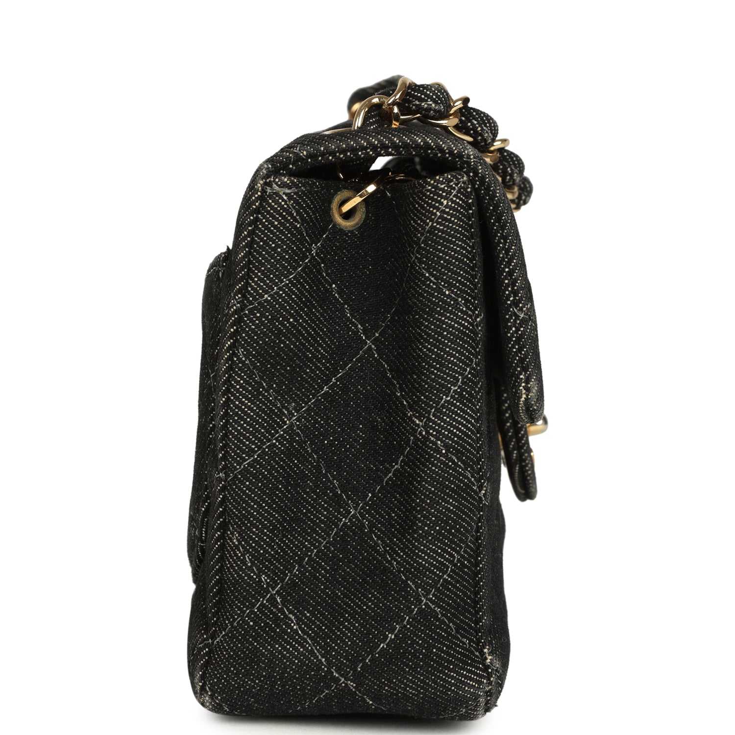 New Chanel Mini Square Flap Bag Black Denim Gold Hardware
