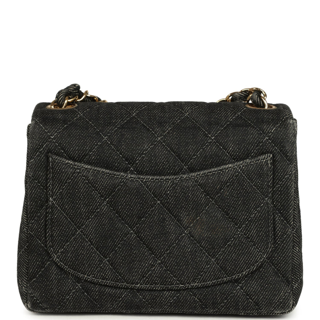 New Chanel Mini Square Flap Bag Black Denim Gold Hardware
