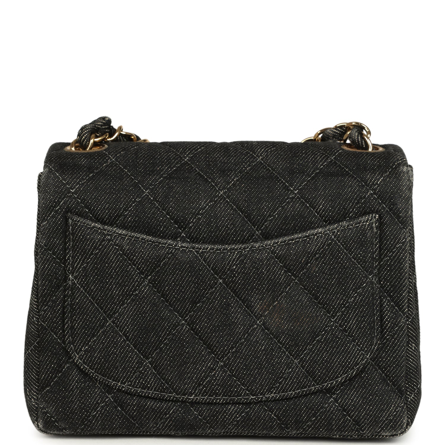 New Chanel Mini Square Flap Bag Black Denim Gold Hardware