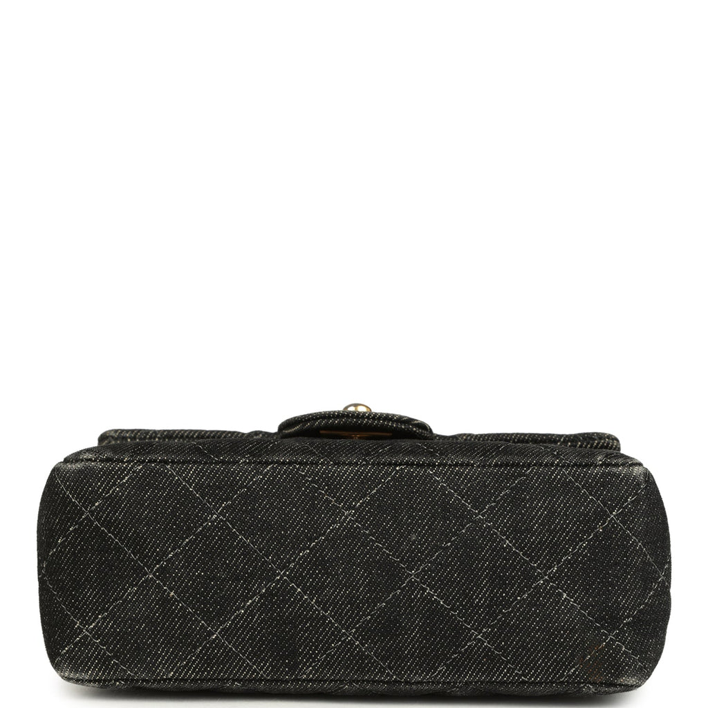 New Chanel Mini Square Flap Bag Black Denim Gold Hardware