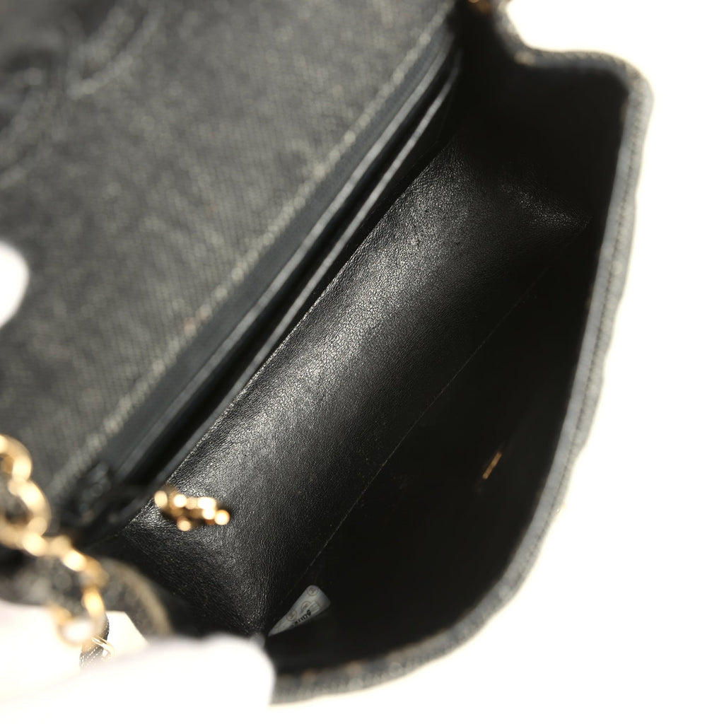 New Chanel Mini Square Flap Bag Black Denim Gold Hardware