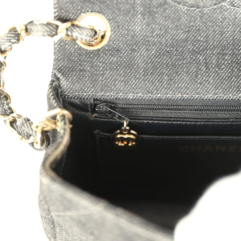 New Chanel Mini Square Flap Bag Black Denim Gold Hardware