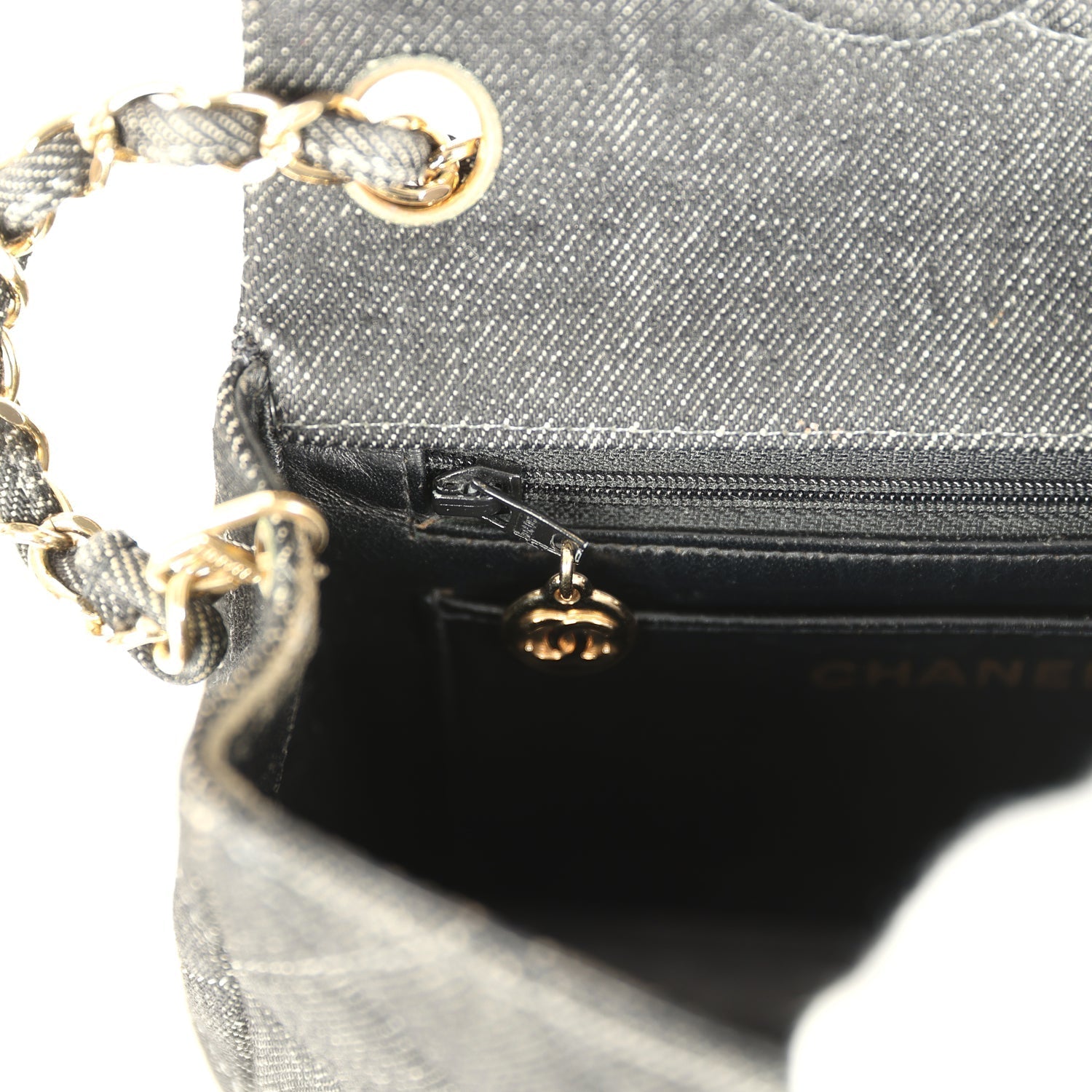 New Chanel Mini Square Flap Bag Black Denim Gold Hardware