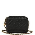 New Chanel Mini Diagonal Quilted Camera Bag Black Caviar Gold Hardware