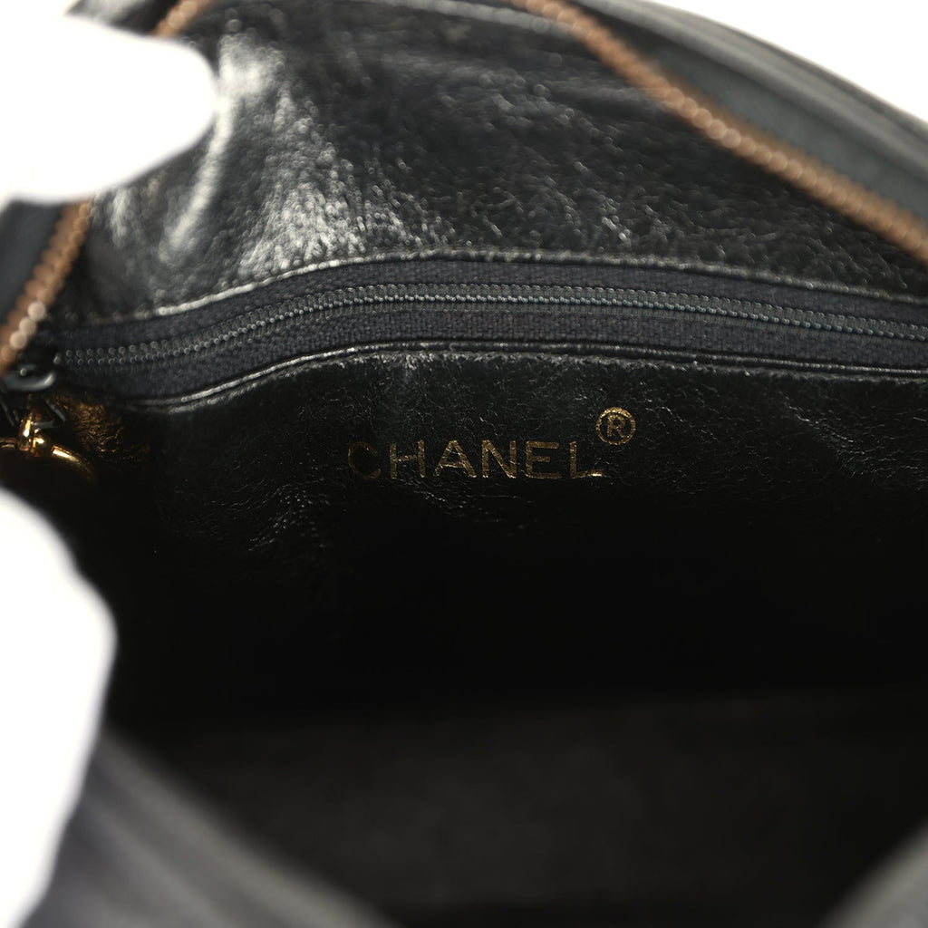 New Chanel Mini Diagonal Quilted Camera Bag Black Caviar Gold Hardware