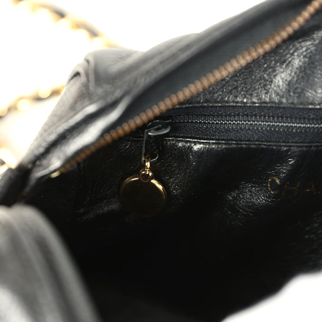 New Chanel Mini Diagonal Quilted Camera Bag Black Caviar Gold Hardware