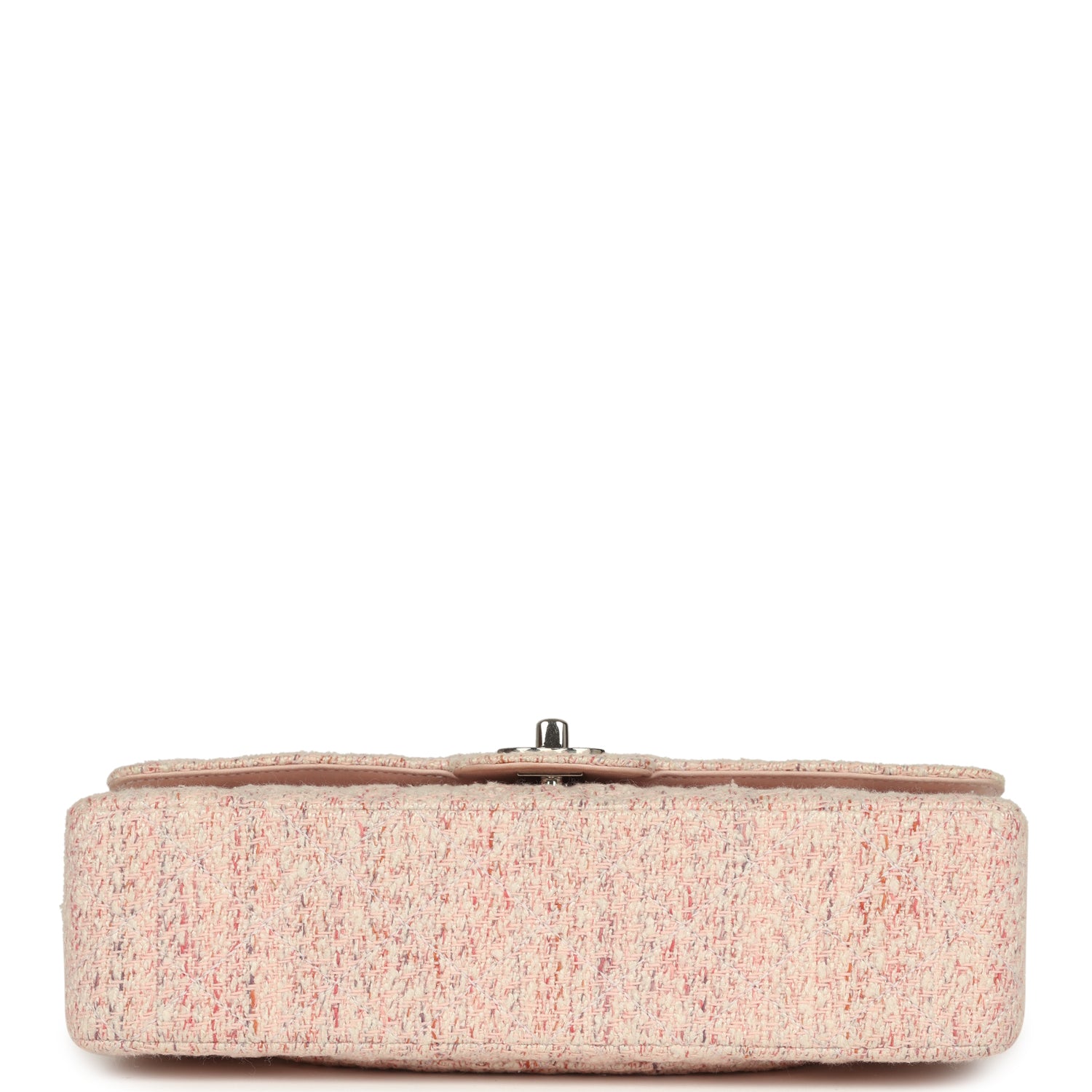 New Chanel Medium Classic Double Flap Bag Light Pink and White Tweed Silver Hardware