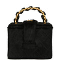 New Chanel Square Vanity Box Black Pony Hair Antique Gold Hardware