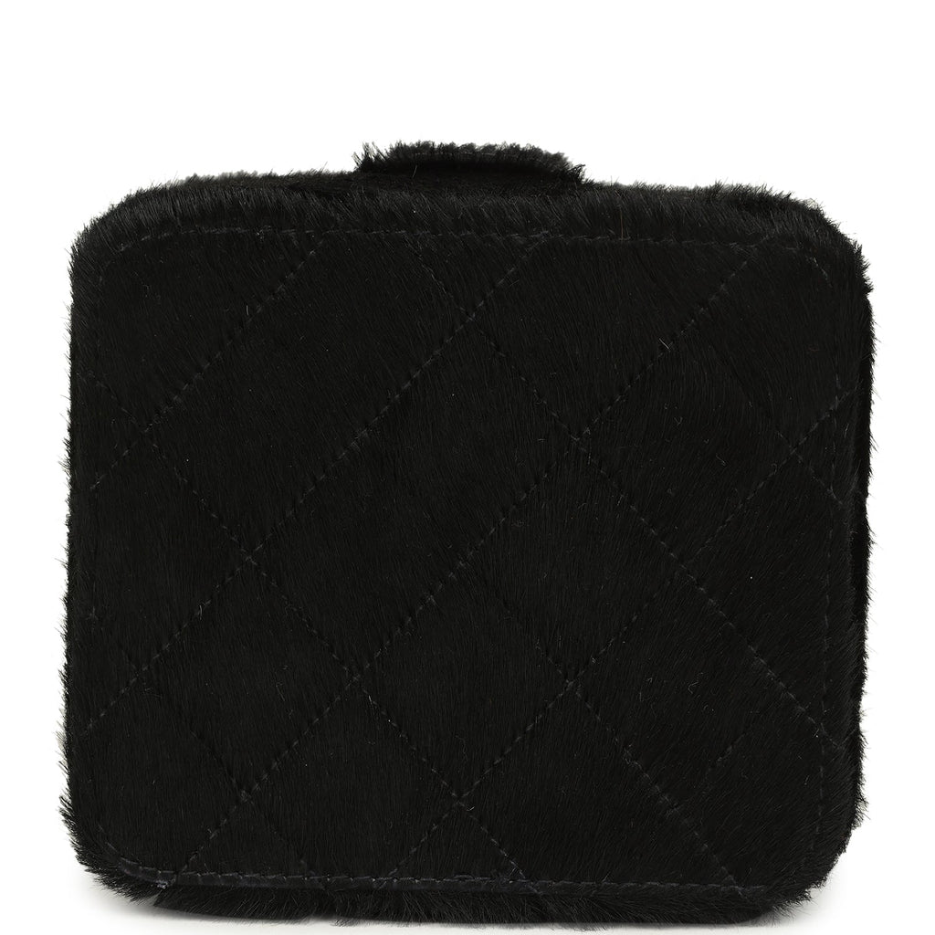 New Chanel Square Vanity Box Black Pony Hair Antique Gold Hardware