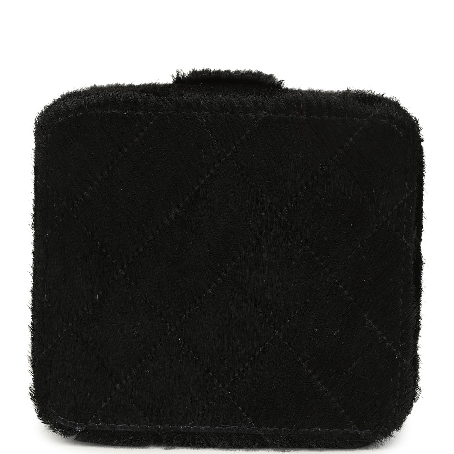 New Chanel Square Vanity Box Black Pony Hair Antique Gold Hardware