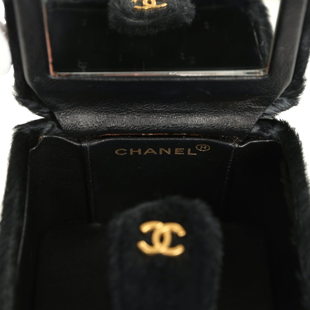 New Chanel Square Vanity Box Black Pony Hair Antique Gold Hardware