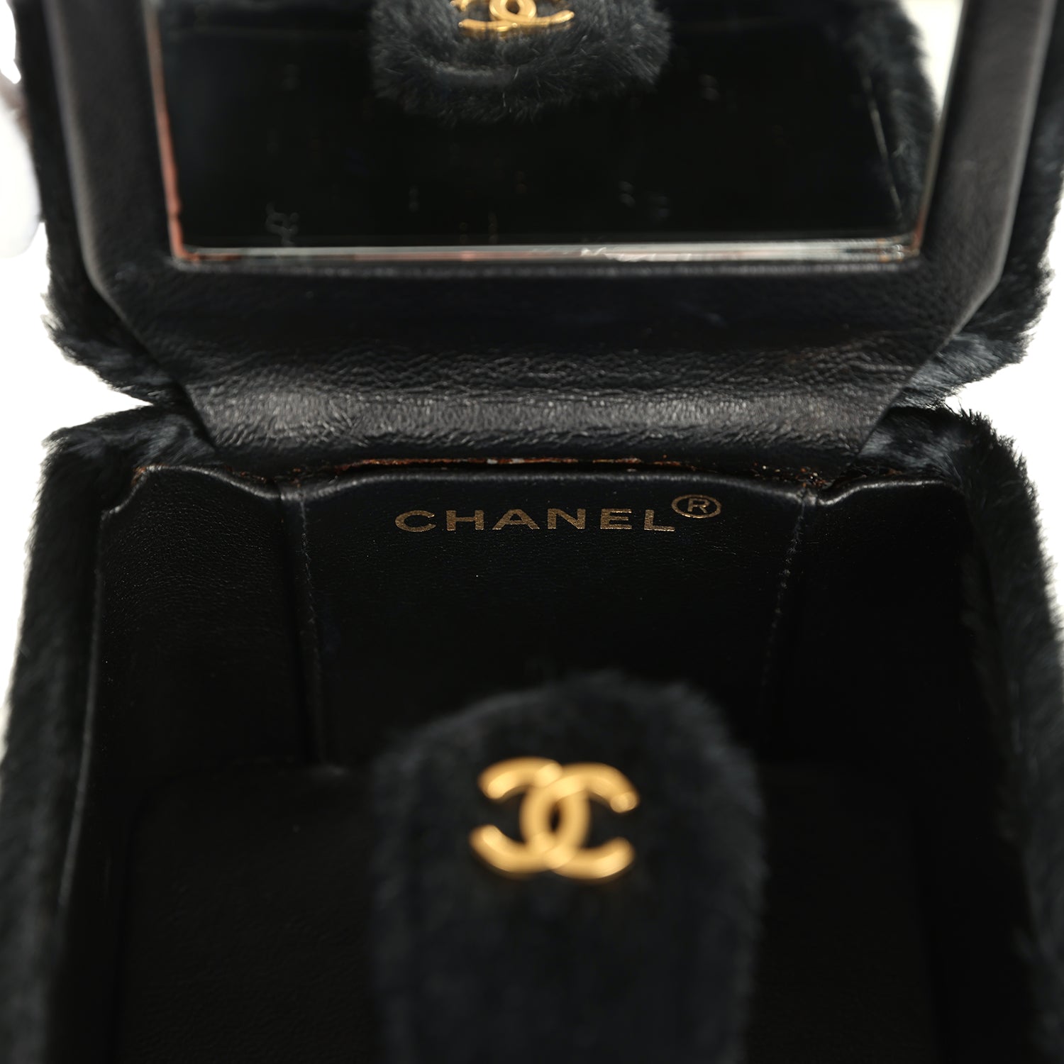 New Chanel Square Vanity Box Black Pony Hair Antique Gold Hardware