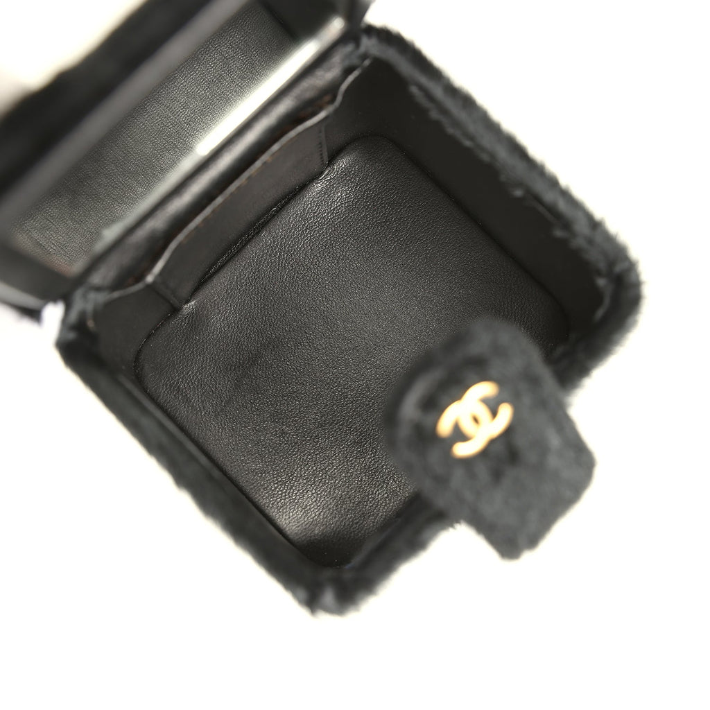 New Chanel Square Vanity Box Black Pony Hair Antique Gold Hardware