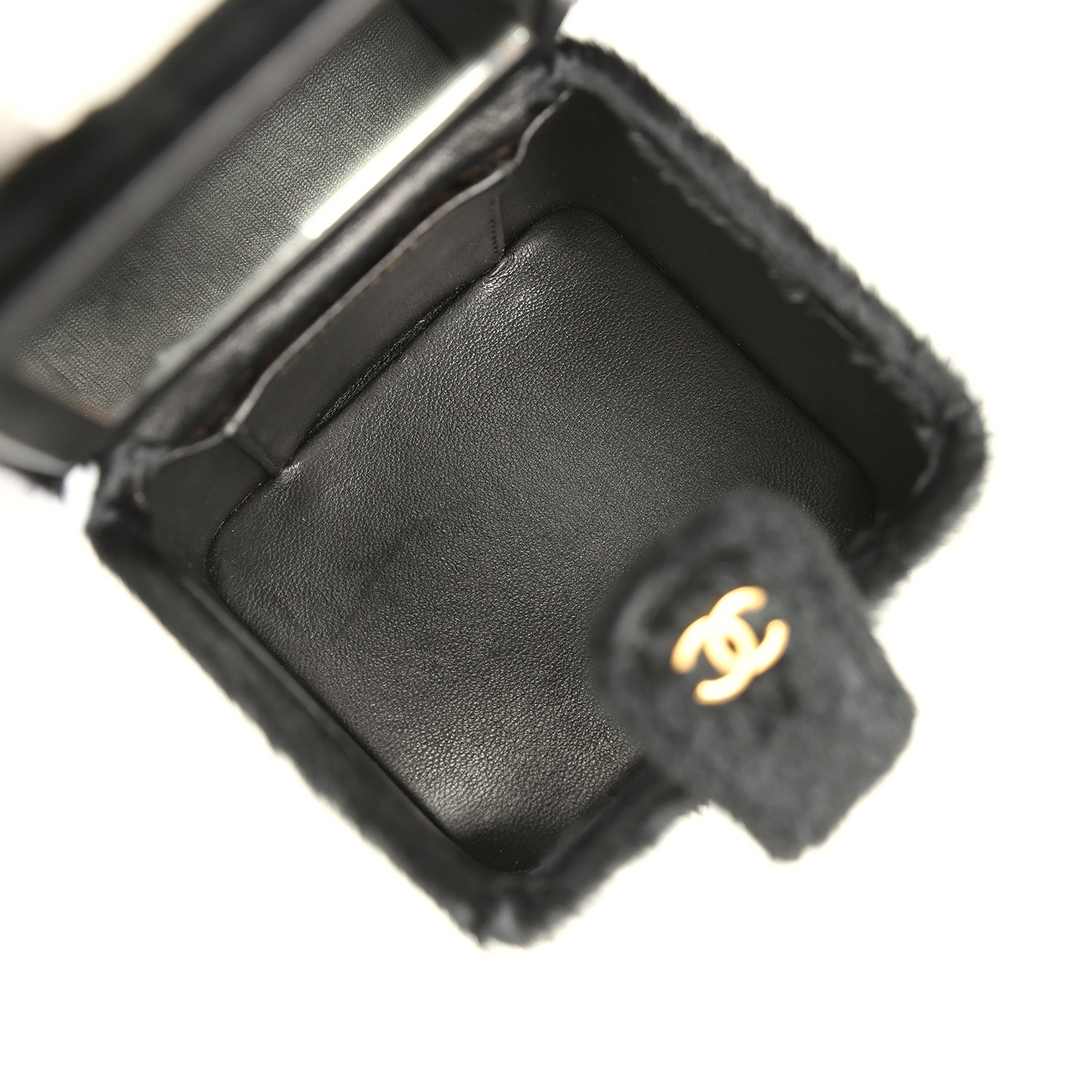 New Chanel Square Vanity Box Black Pony Hair Antique Gold Hardware