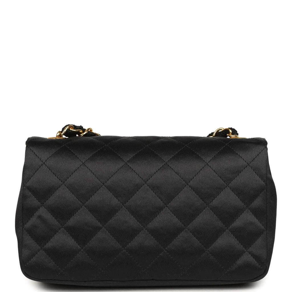New Chanel Mini Rectangular Flap Bag Black Satin Gold Hardware