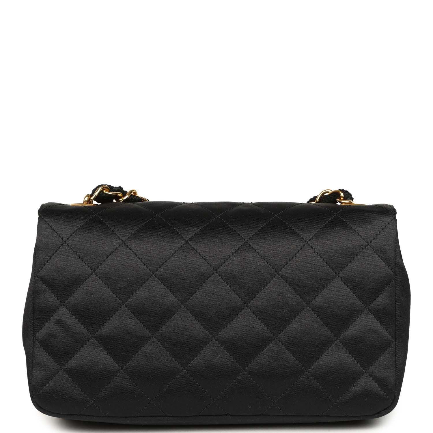 New Chanel Mini Rectangular Flap Bag Black Satin Gold Hardware