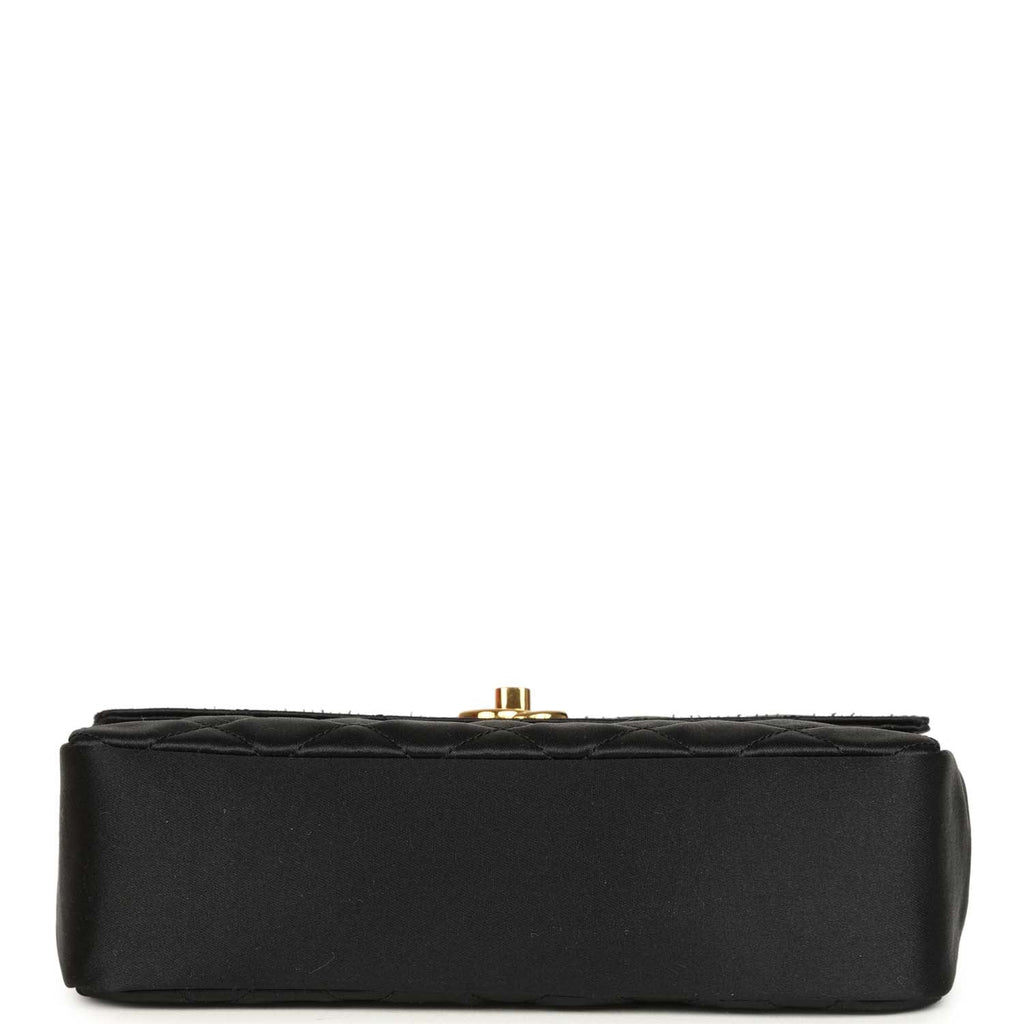 New Chanel Mini Rectangular Flap Bag Black Satin Gold Hardware