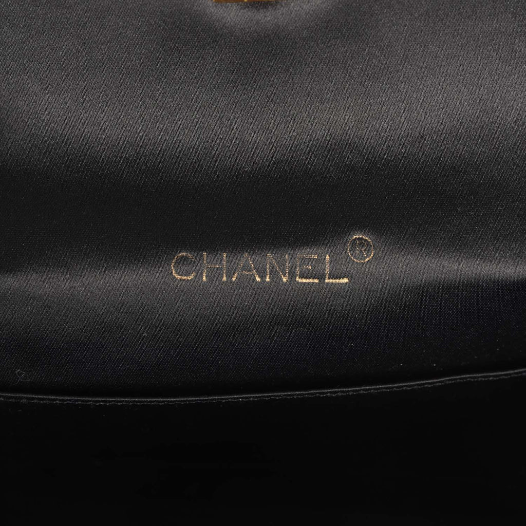 New Chanel Mini Rectangular Flap Bag Black Satin Gold Hardware
