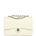 New Chanel Classic Jumbo Single Flap Bag White Caviar Silver Hardware