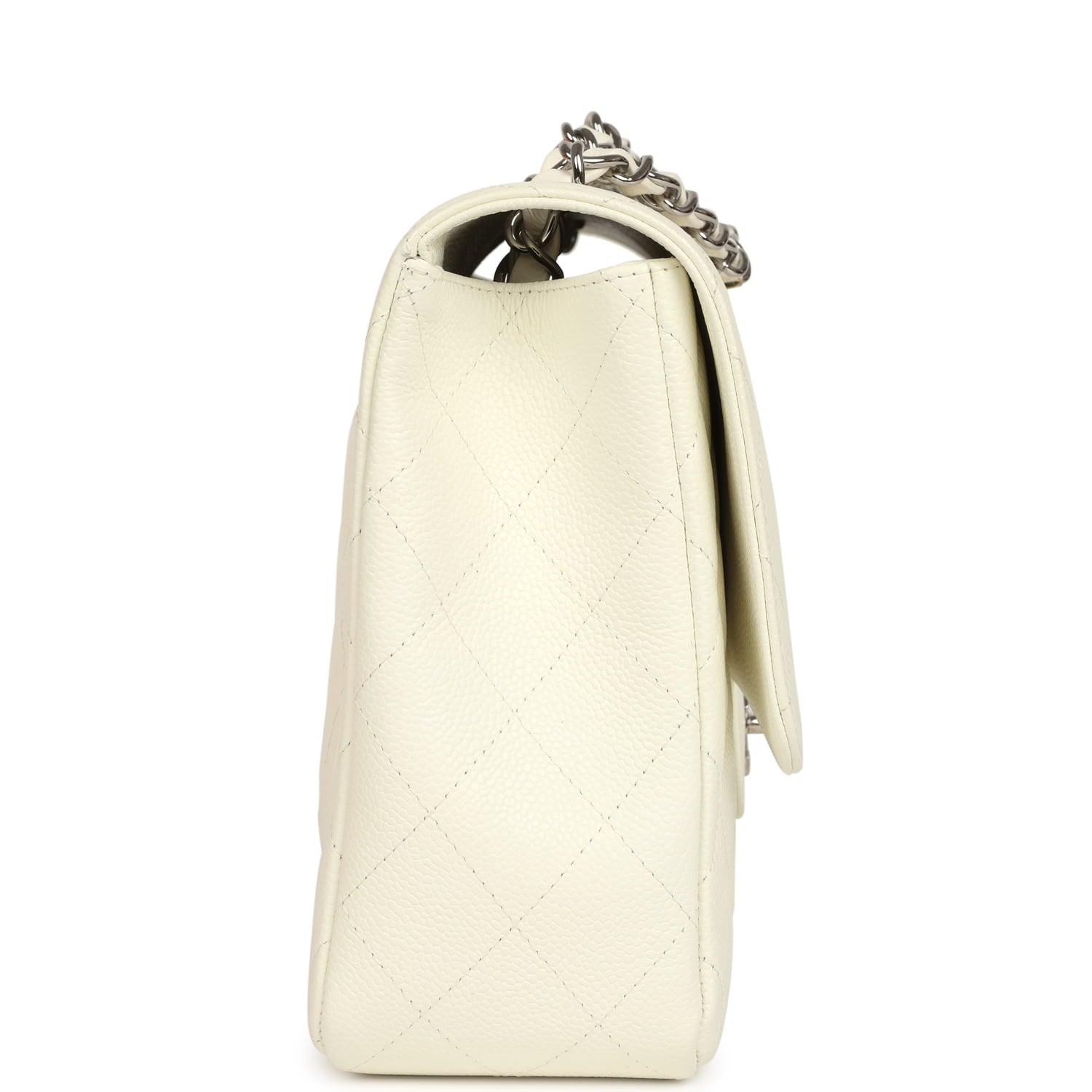 New Chanel Classic Jumbo Single Flap Bag White Caviar Silver Hardware