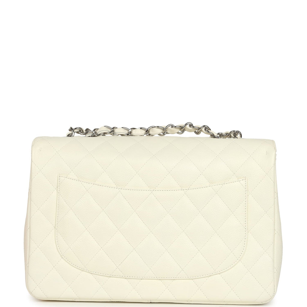 New Chanel Classic Jumbo Single Flap Bag White Caviar Silver Hardware