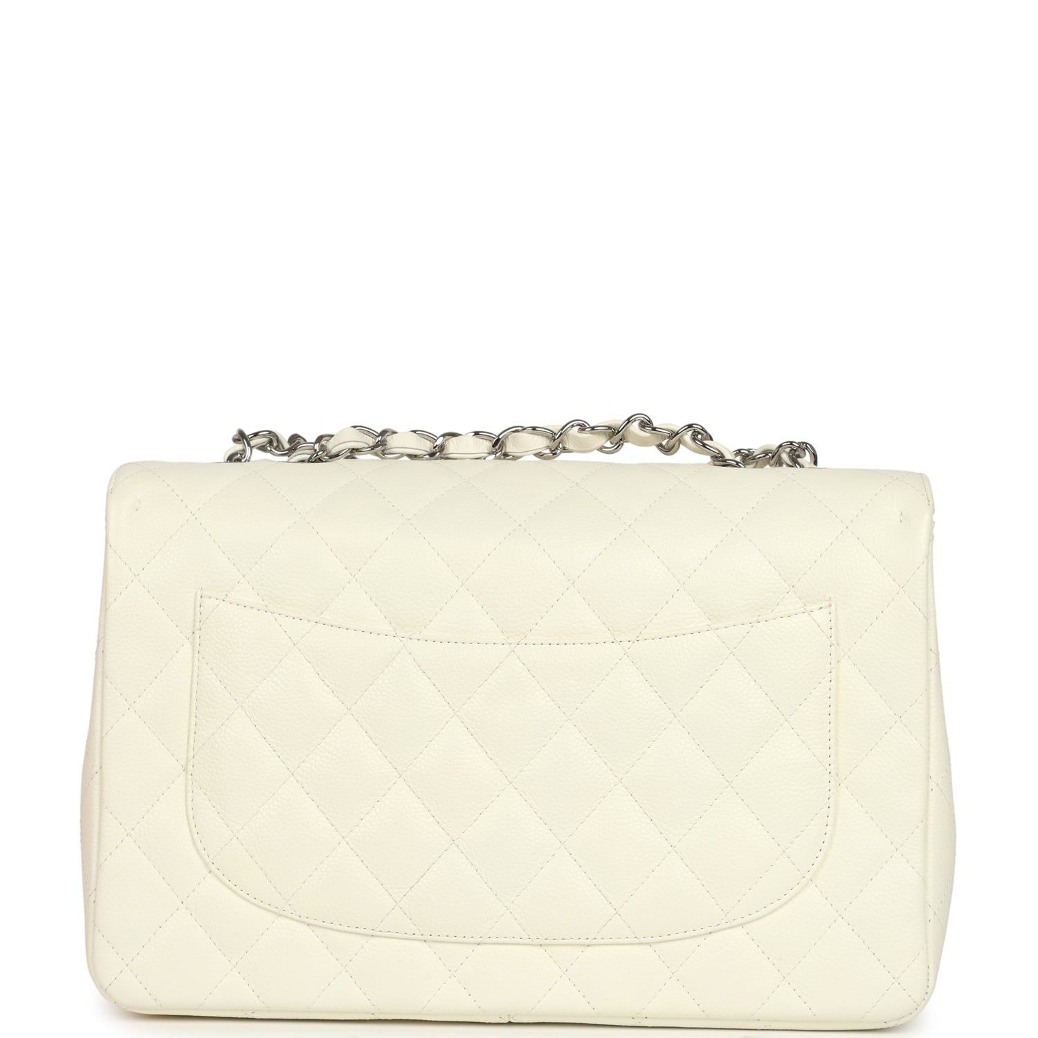 New Chanel Classic Jumbo Single Flap Bag White Caviar Silver Hardware