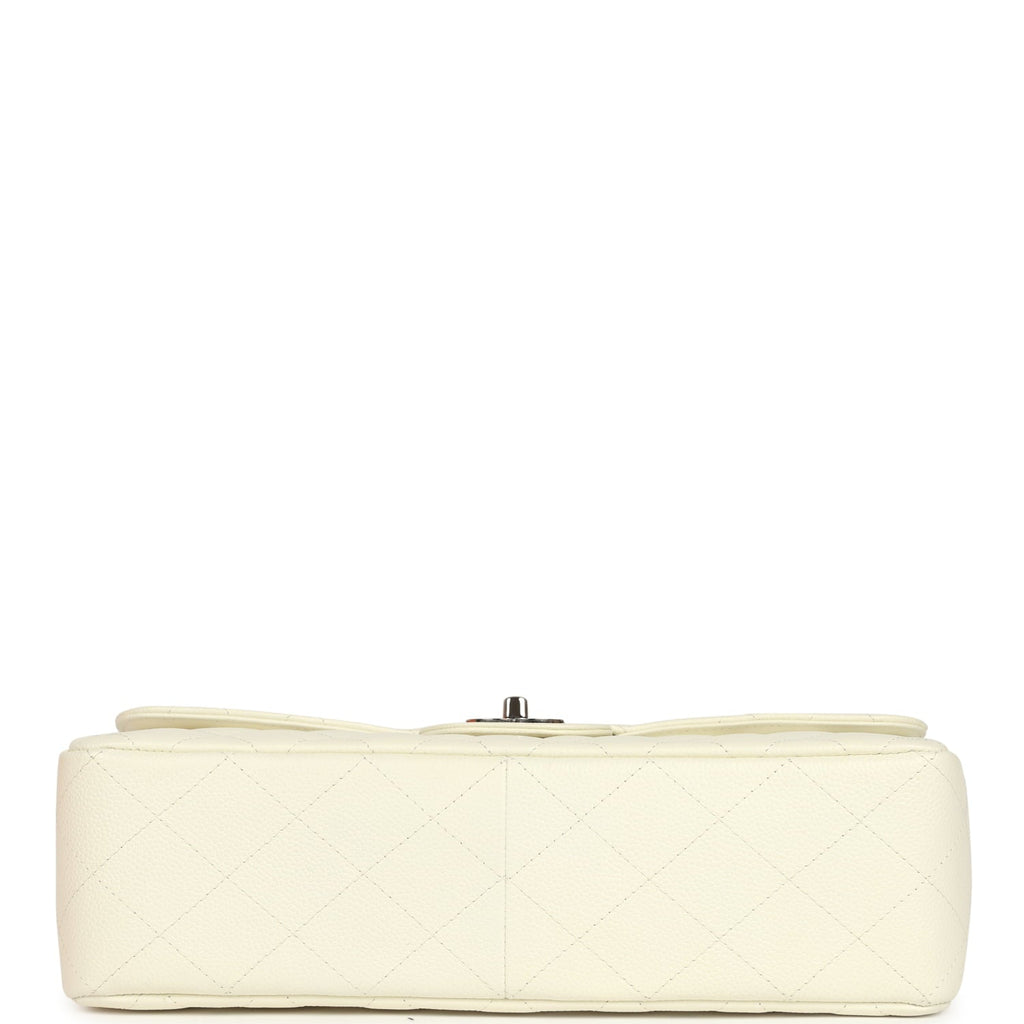 New Chanel Classic Jumbo Single Flap Bag White Caviar Silver Hardware