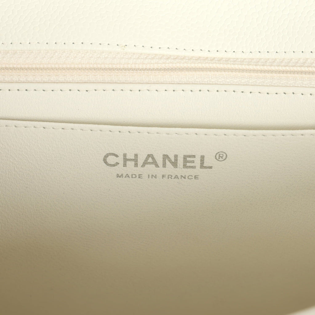 New Chanel Classic Jumbo Single Flap Bag White Caviar Silver Hardware