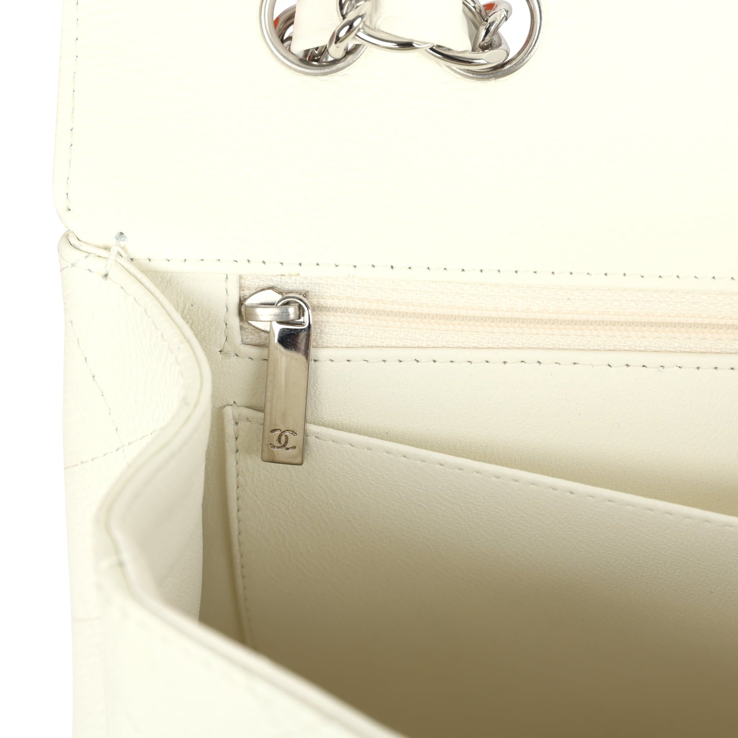 New Chanel Classic Jumbo Single Flap Bag White Caviar Silver Hardware
