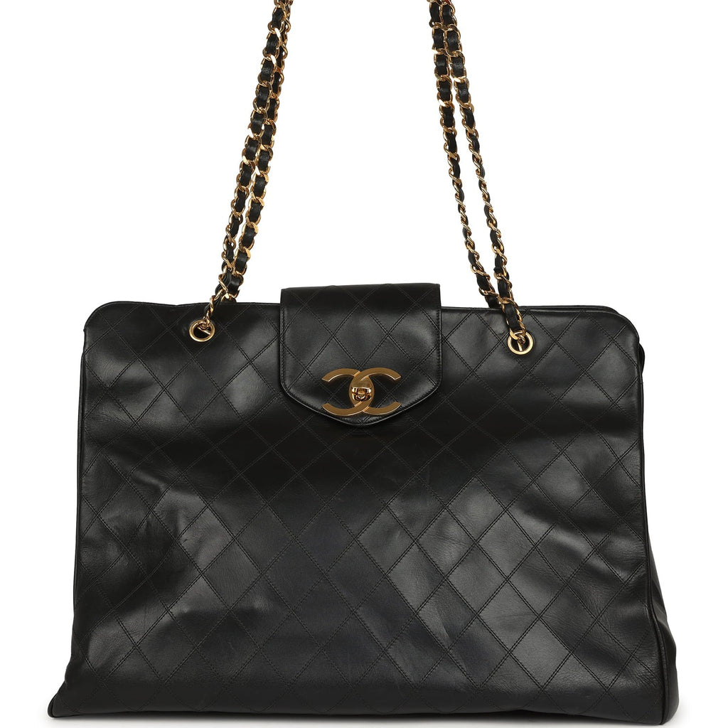 New Chanel XL Supermodel Tote Bag Black Calfskin Gold Hardware