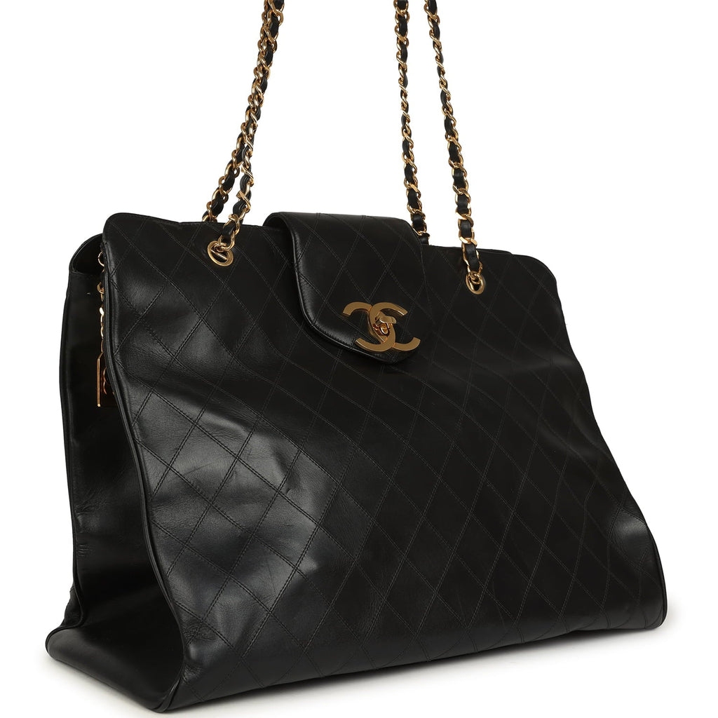 New Chanel XL Supermodel Tote Bag Black Calfskin Gold Hardware