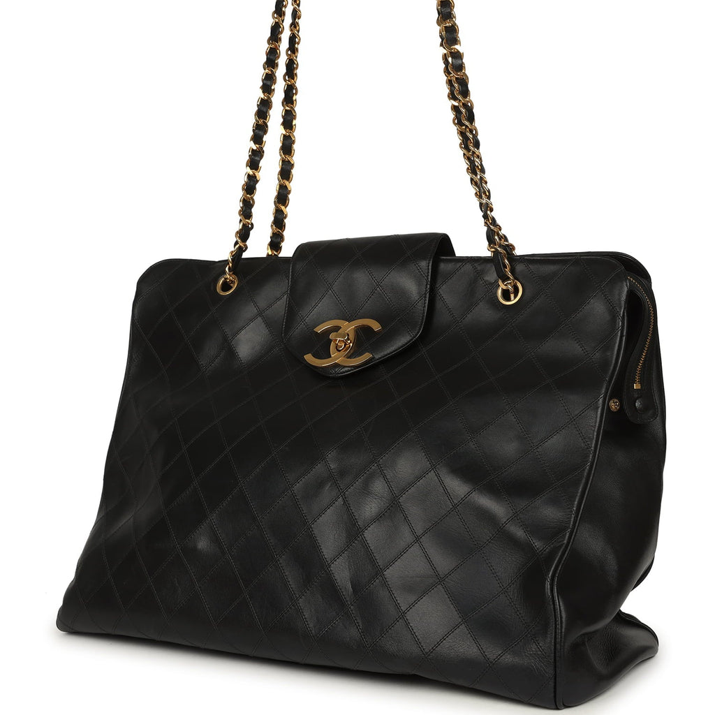 New Chanel XL Supermodel Tote Bag Black Calfskin Gold Hardware