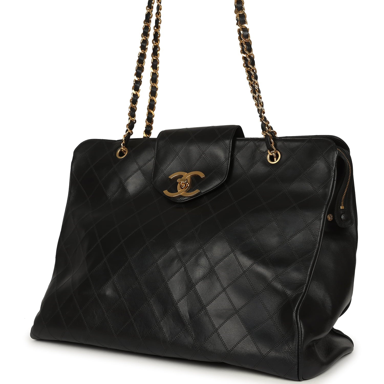 New Chanel XL Supermodel Tote Bag Black Calfskin Gold Hardware