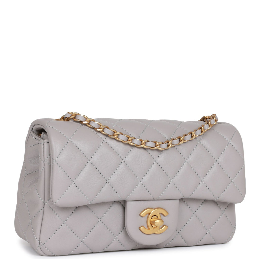 Chanel Pearl Crush Mini Rectangular Flap Bag Light Grey Lambskin Antique Gold Hardware