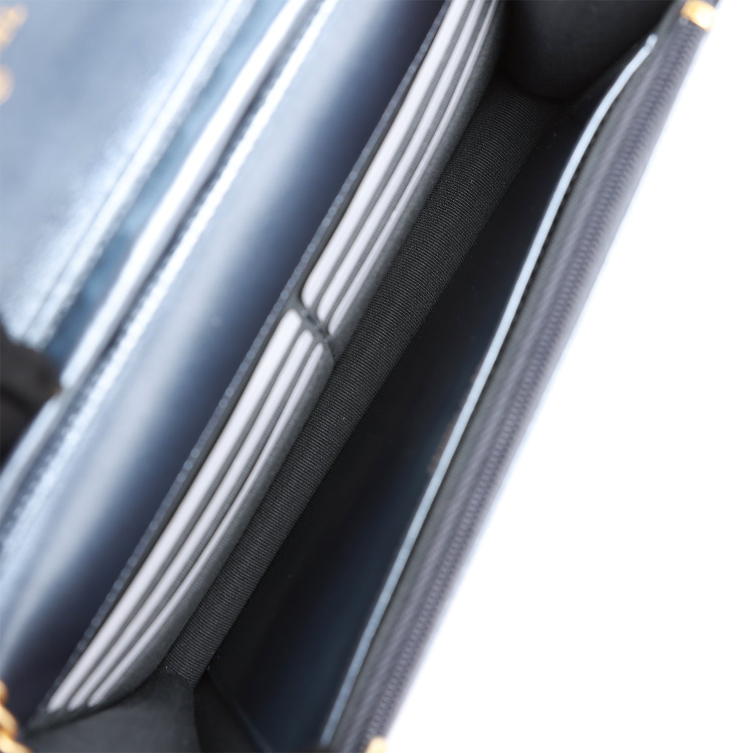 Chanel Wallet on Chain WOC Dark Blue Iridescent Calfskin Antique Gold Hardware