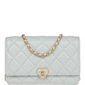 Chanel Heart Wallet on Chain WOC Light Blue Lambskin Aged Gold Hardware
